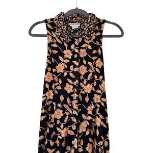 Vintage Floral Button-Down Maxi Dress By Plain Jane Sweet Baby Jane Black Beige